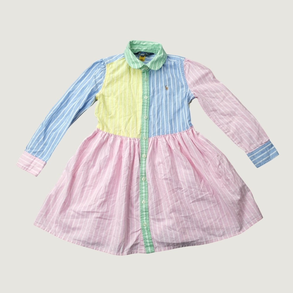 Polo Ralph Lauren Girls Striped Colorblock Shirt Dress Size 5 Pastel Cotton